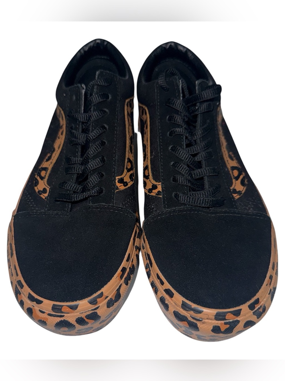 Vans Black Suede Sneakers with Leopard Print